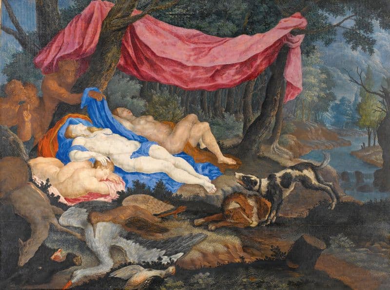 A Satyr Leering At Sleeping Nymphs (circa 1700) as a canvas print