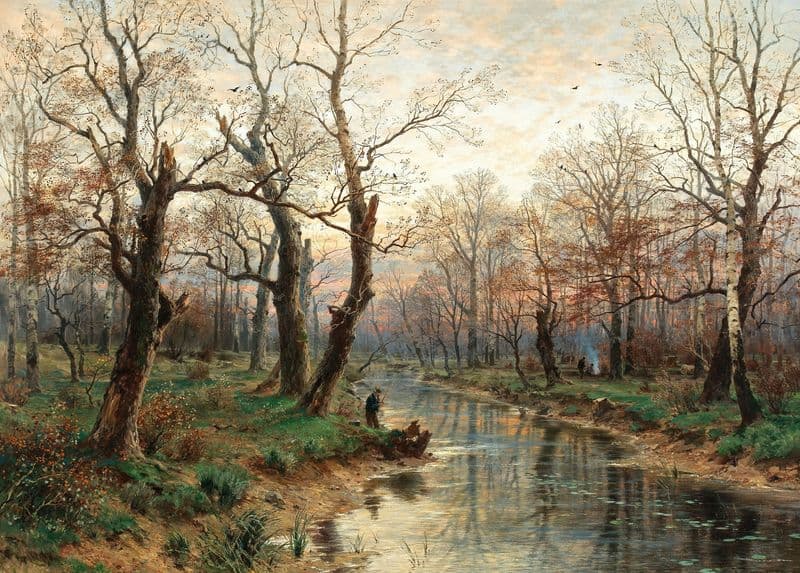 A Scene at Dusk in Late Autumn as a canvas print