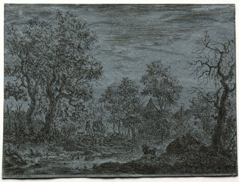 A Small River in the Foreground with a Cow and Goat as a canvas print