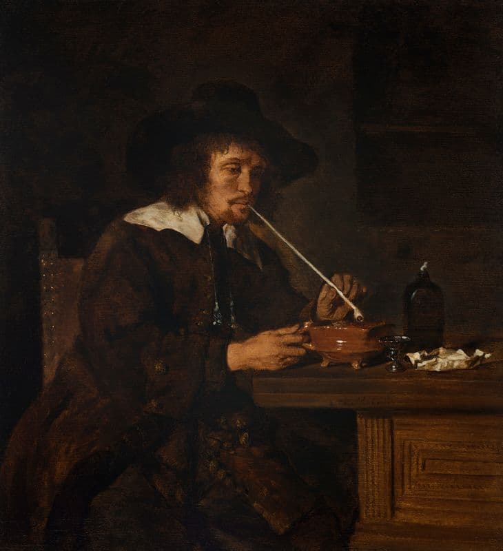 A smoker lighting his pipe as a canvas print