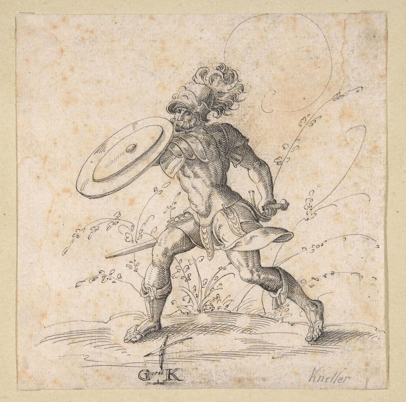A Soldier Brandishing a Shield in a Landscape as a canvas print