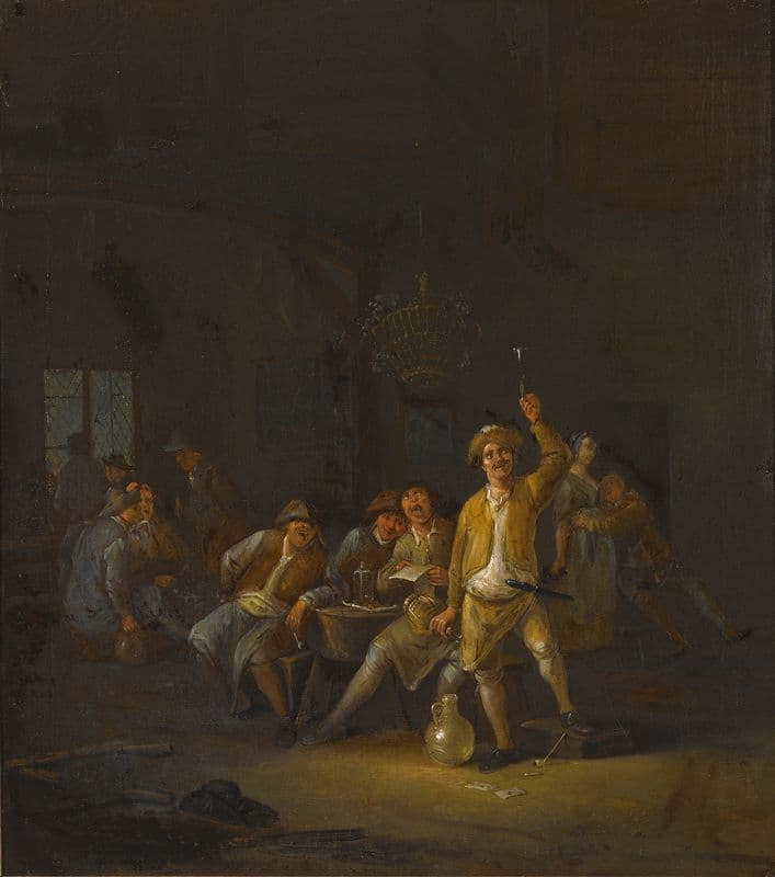 A Tavern Interior With Peasants Drinking And Singing as a canvas print
