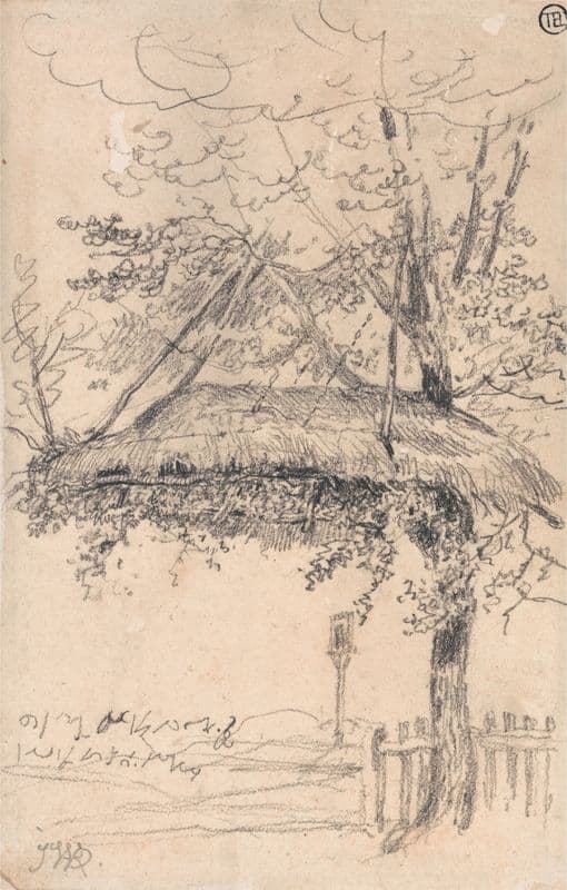 A Thatched Shelter Suspended from a Tree as a canvas print