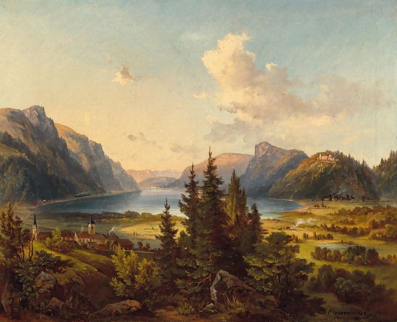 A View of Lake Ossiach with Landskron Castle as a canvas print