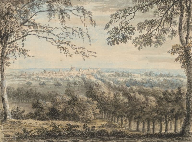 A view of Windsor Castle and The Long Walk from Snow Hill as a canvas print