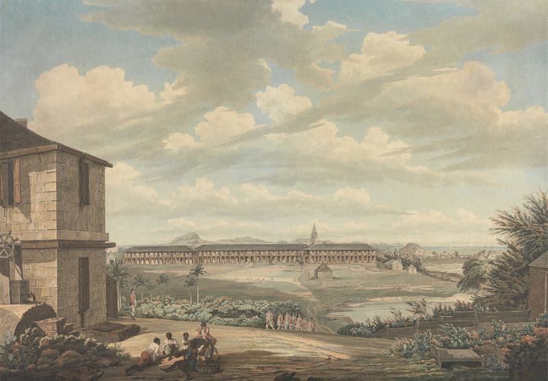 A View on the Island of Antigua; the English Barracks and Saint John’s Church Seen from the Hospital (ca. 1775) as a canvas print