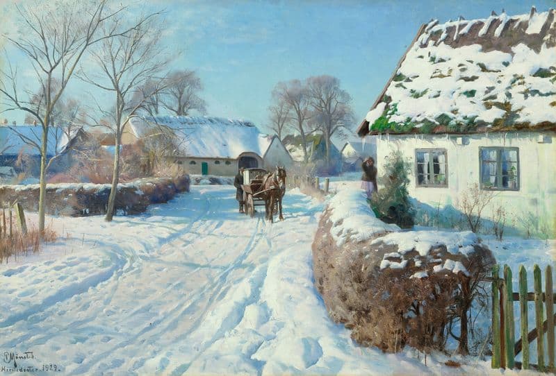 A village in the snow as a canvas print