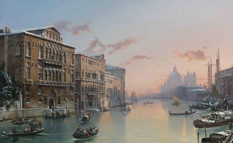 A Winter View Of The Grand Canal, Venice, From The Palazzo Cavalli-Franchetti Towards Santa Maria Della Salute as a canvas print