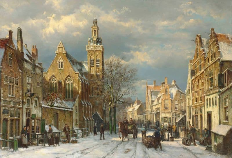 A winter’s day in a sunlit street as a canvas print