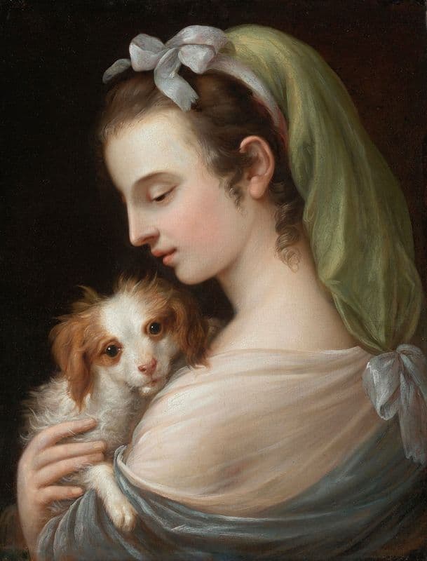 A Woman With A King Charles Spaniel as a canvas print