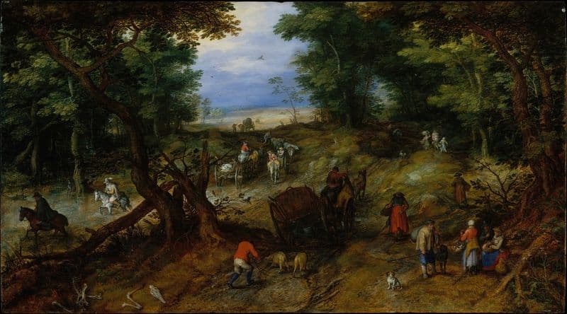 A Woodland Road with Travelers as a canvas print