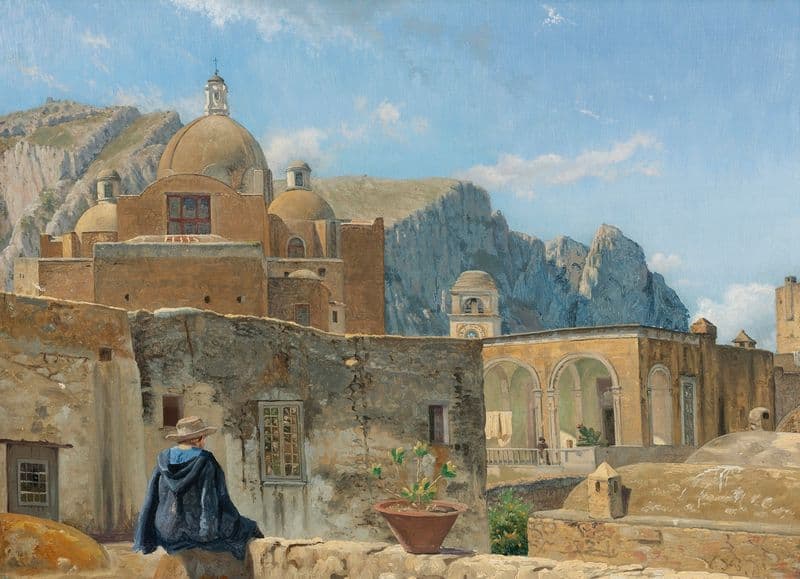 A Young Boy Seated On A Wall, Overlooking Capri (Ca. 1850-52) as a canvas print
