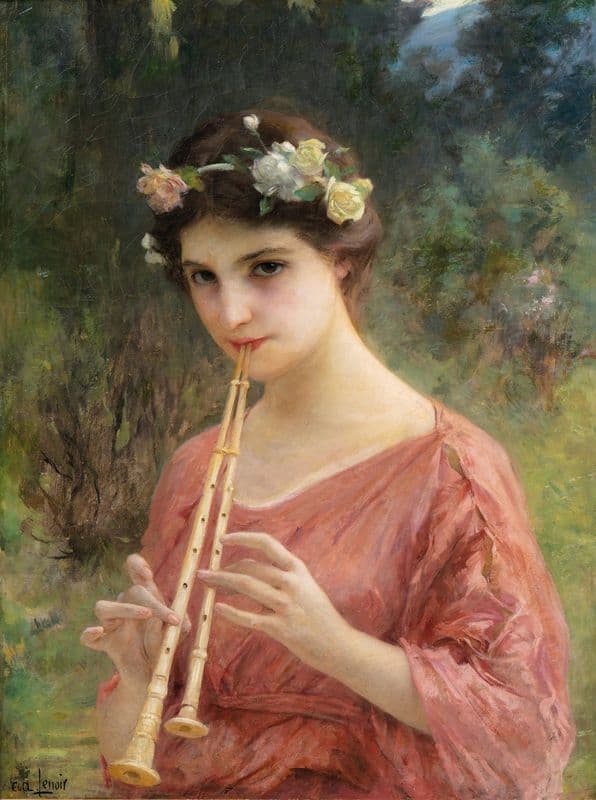 A Young Woman Playing An Aulos as a canvas print