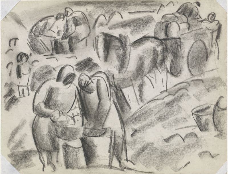 Aardappelrooiers op het land met paard en wagen (1925-1927) as a canvas print