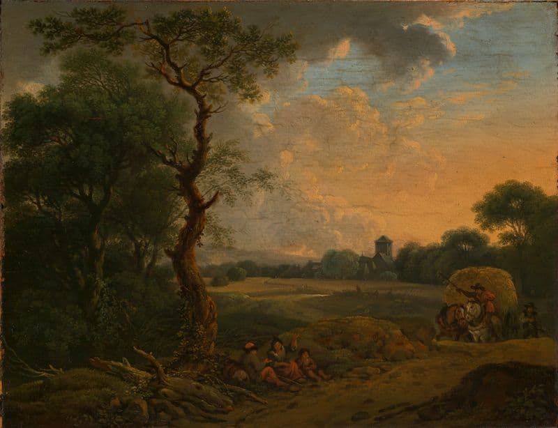 Abendlandschaft mit Heuwagen as a canvas print