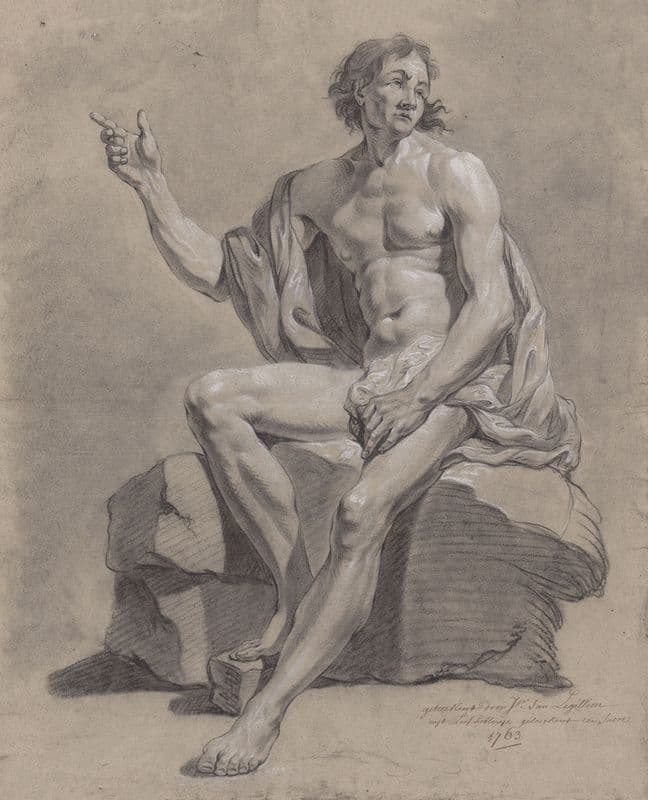 Academic life drawing study: seated nude male as a canvas print