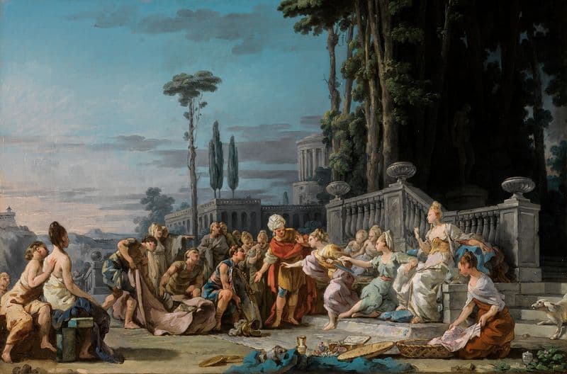 Achilles is recognized among the daughters of Lycomedes as a canvas print