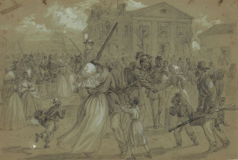 African American soldiers mustered out at Little Rock, Arkansas as a canvas print