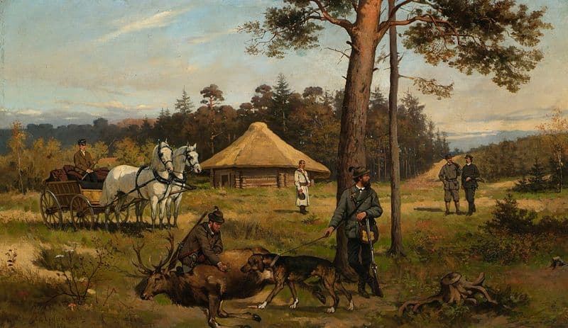 After hunting for a deer as a canvas print