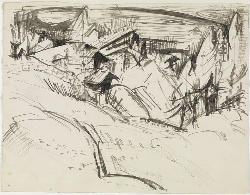 Alp mit Hütten und Tannen as a canvas print