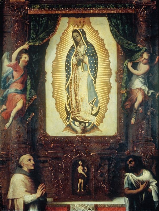 Altarpiece of the Virgin of Guadalupe with Saint John the Baptist, Fray Juan de Zumárraga and Juan Diego as a canvas print