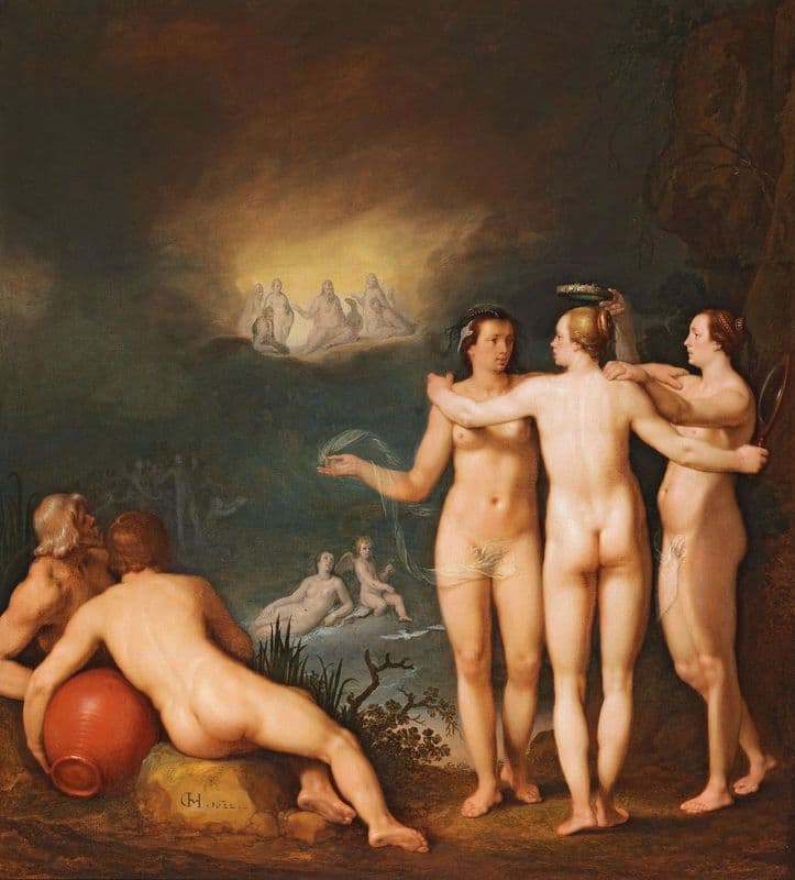 An allegorical scene featuring the Three Graces Aglaia as a canvas print