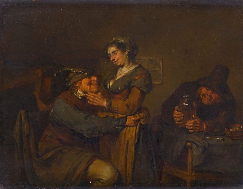 An amorous couple in an inn as a canvas print