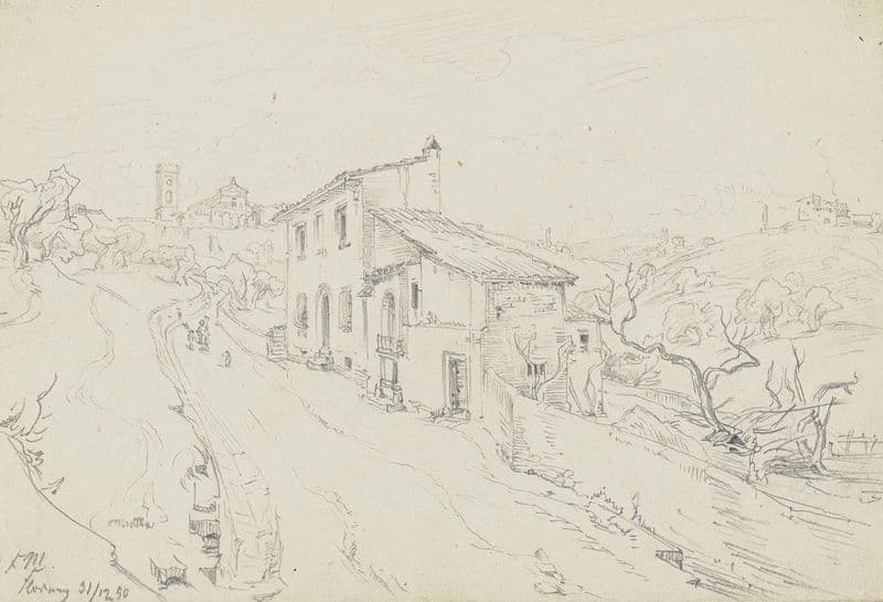 An einem Haus vorbeiführende Landstraße, im Hintergrund San Miniato al Monte in Florenz as a canvas print