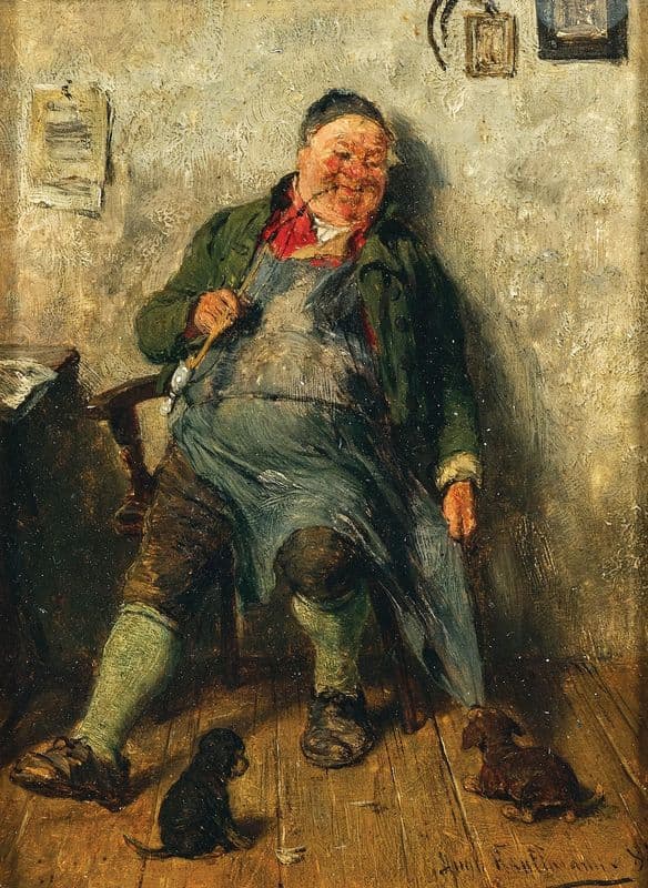An Innkeeper with Puppies as a canvas print