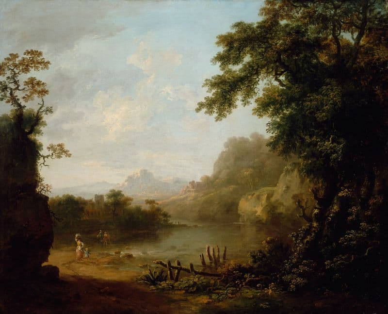 An Italianate Wooded River Landscape with Figures as a canvas print