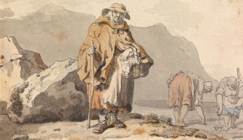 An Old Fisherwoman with Two Women Digging for Bait as a canvas print