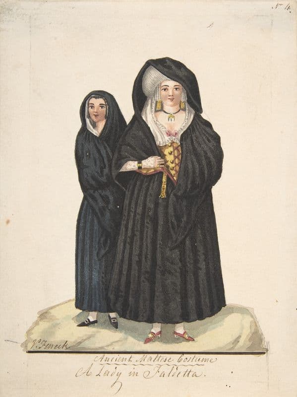 Ancient Maltese Costume, A Lady in a Faldetta (19th century) as a canvas print