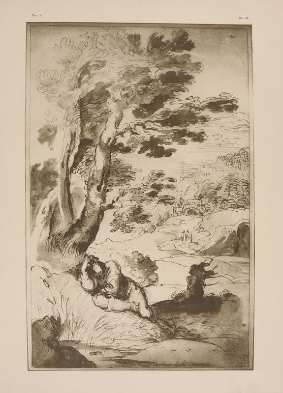 Annibale Carracci – Man sleeping on bank of pool as a canvas print