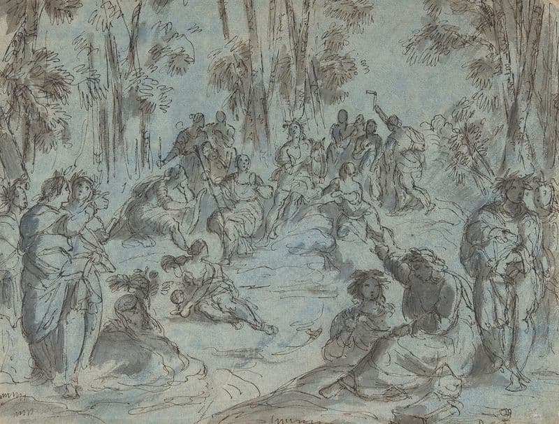 Apollo and the Nine Muses surrounded by Poets on Mount Parnassus (17th century) as a canvas print