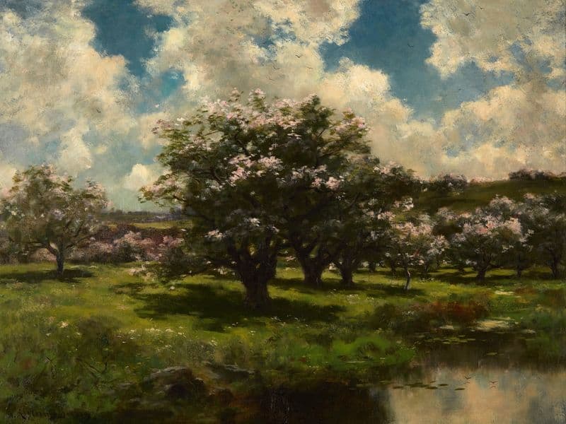 Apple Blossoms Near a Pond as a canvas print