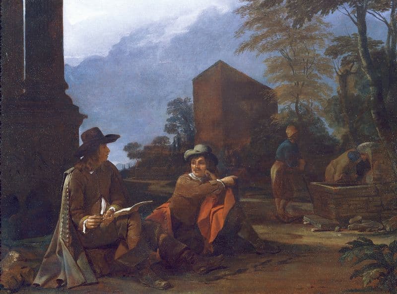 Artists Resting By A Fountain as a canvas print