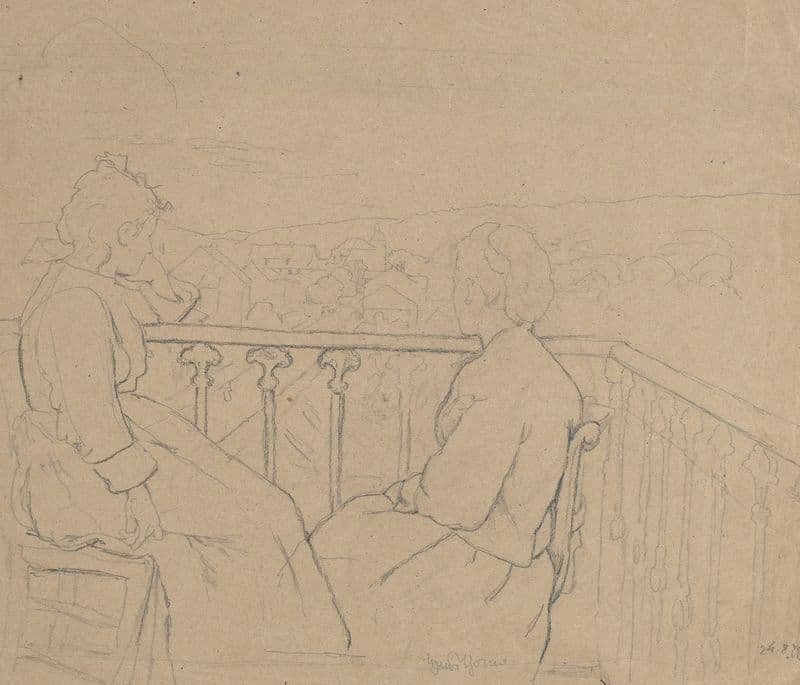 Artist’s Wife Cella and Sister Agathe Sitting on the Balcony as a canvas print
