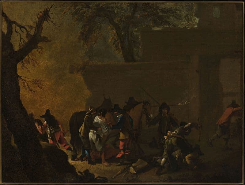 Assault on travellers (ca 1625) as a canvas print