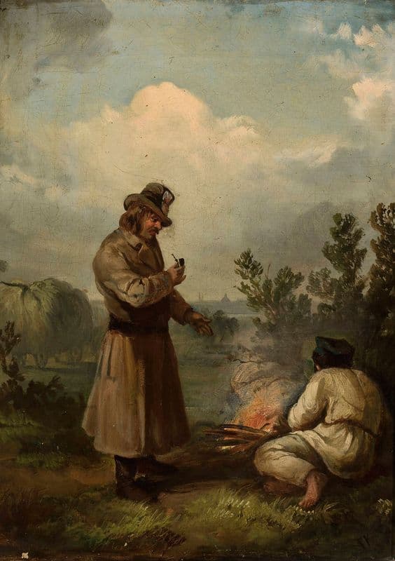 At bonfire (circa 1860) as a canvas print