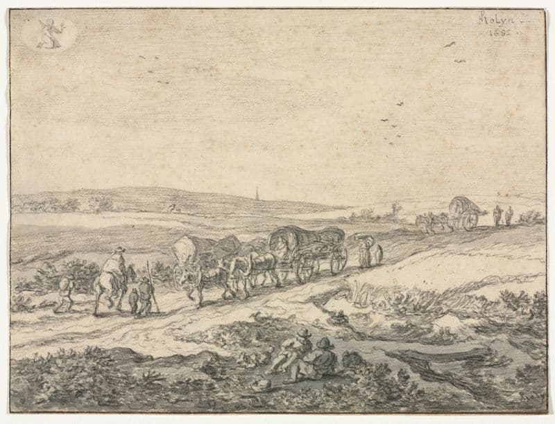 August; Landscape with Wagons (c.1655) as a canvas print