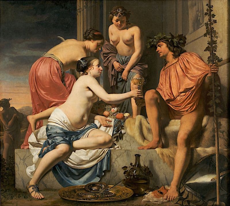 Bacchus on a Throne − Nymphs Offering Bacchus Wine and Fruit as a canvas print