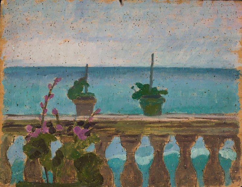 Balcony with flower pots as a canvas print