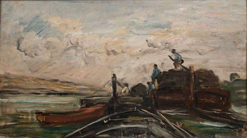 Barges on a River as a canvas print