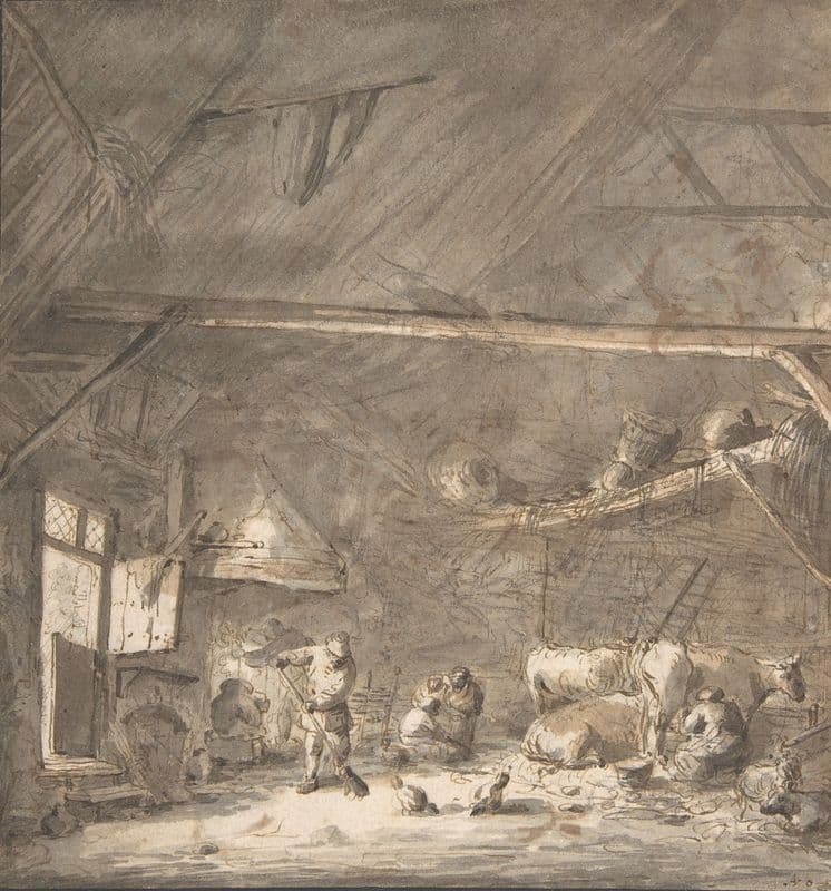 Barn Interior with Peasants and Cows (17th century) as a canvas print