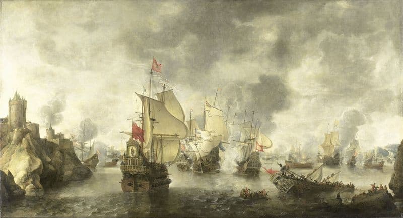 Battle of the Combined Venetian and Dutch Fleets against the Turks in the Bay of Foya, 1649 as a canvas print