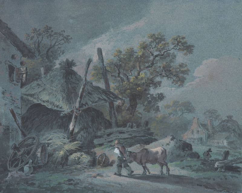 Bauernhof mit Heuschober (1770-1800) as a canvas print