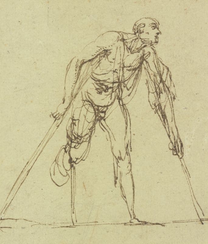 Beggar with two crutches as a canvas print