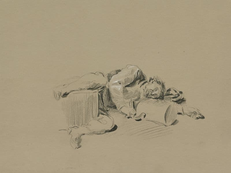 Betrunkener, umgekippt am Boden liegend (ca 1870) as a canvas print