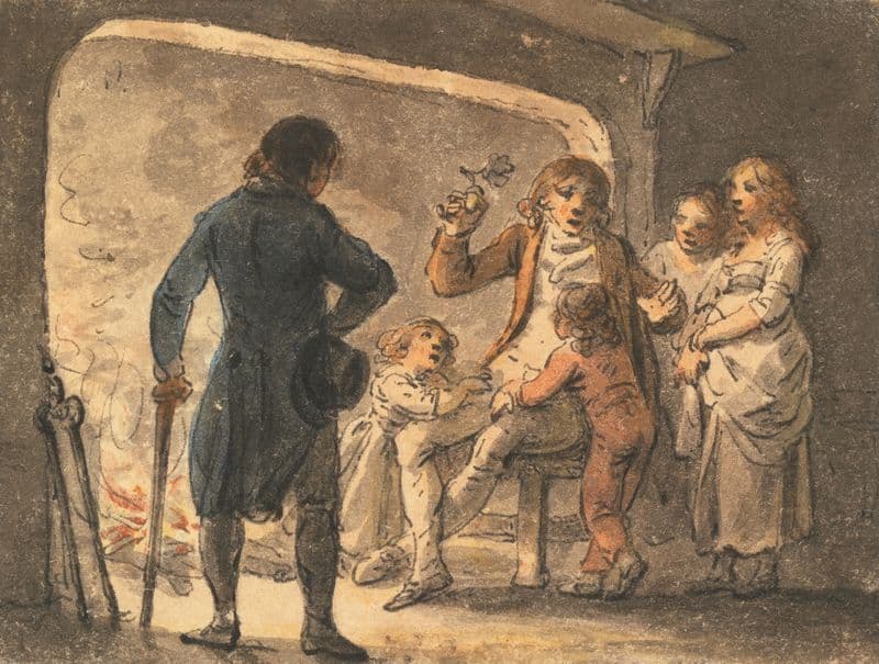 Blazing on the Hearth, The Father Recounting the History to His Children as a canvas print