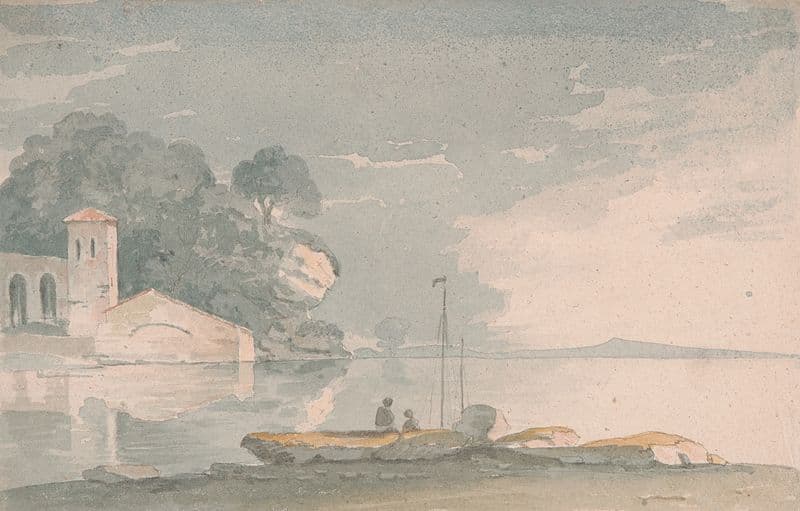 Boat and Figures on Shore of a Lake as a canvas print
